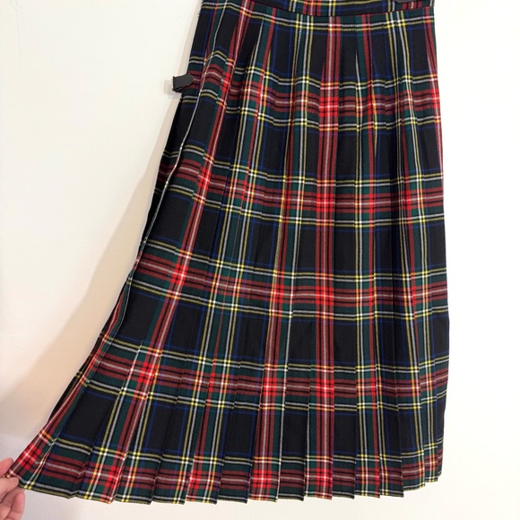 Brooks Brothers Vintage Black Stewart Wool Tartan Plaid Midi Kilt Skirt Academia - Picture 5 of 11